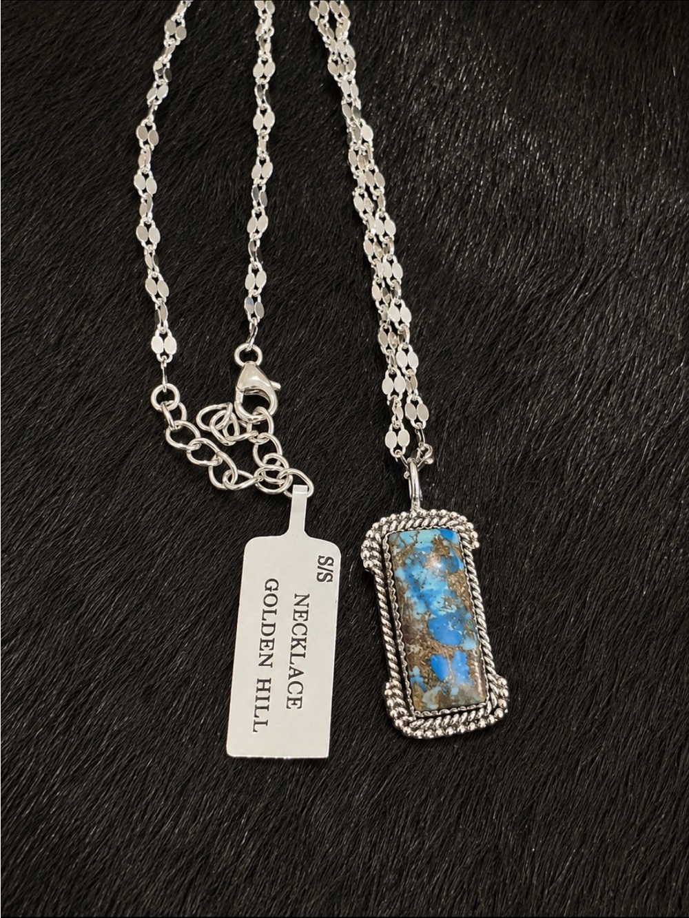 Sterling Silver Necklace with Golden Hills Turquoise Rectangular Pendant
